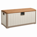 Aufbewahrungsbox 120 cm Kunststoff Beige/Braun mit Holzoptik für Garten und Terrasse