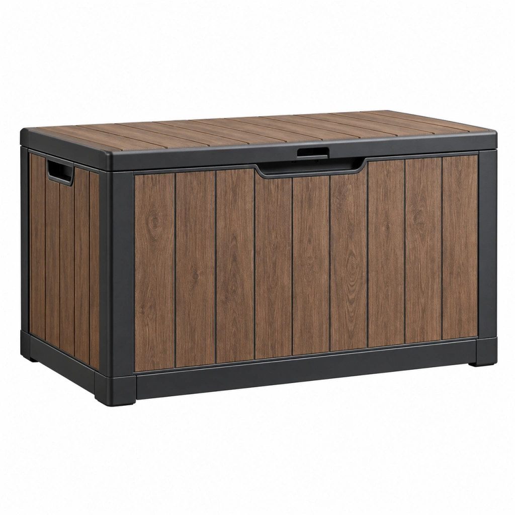 Aufbewahrungsbox 120 x 60 x 65 cm Kunststoff Braun Anthrazit für Außenbereich mit Klappdeckel