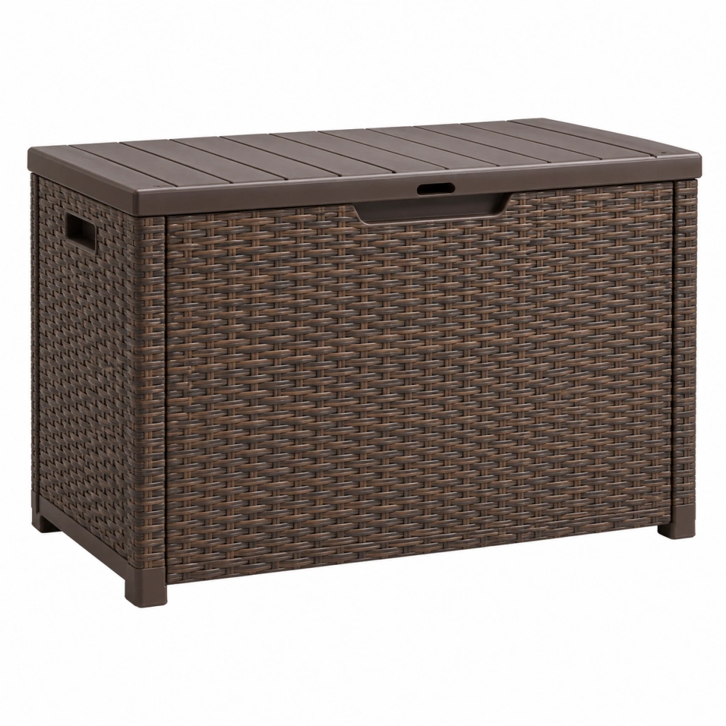 Garten-Aufbewahrungsbox 120 x 52 x 60 cm braun Kunststoffgeflecht mit Deckel