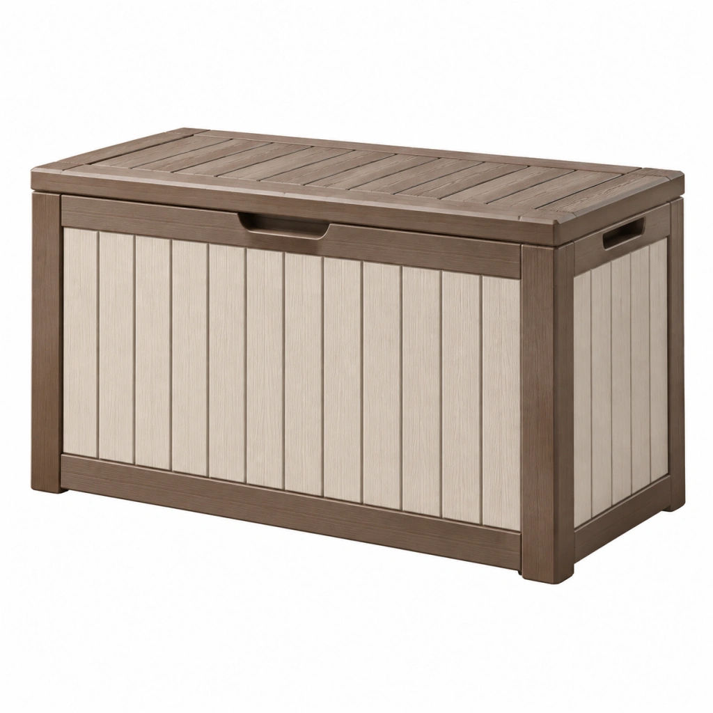 Garten Aufbewahrungsbox 120 x 60 x 63 cm Kunststoff Braun Beige mit Klappdeckel
