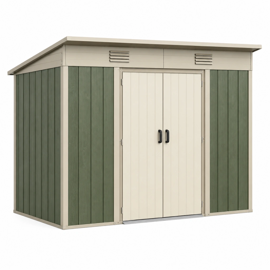 Gartenhaus 191 x 111 x 203 cm aus Kunststoff Grün Beige mit Doppeltür und Belüftung