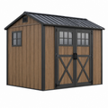 Gartenhaus 180 x 120 x 180 cm in Braun Schwarz aus Kunststoff mit Doppeltür und Fenstern