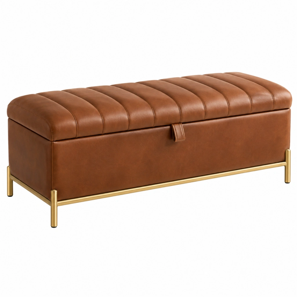 Sitzbank mit Stauraum 120 x 45 x 45 cm Kunstleder Braun Gold - gepolsterte Aufbewahrungsbank