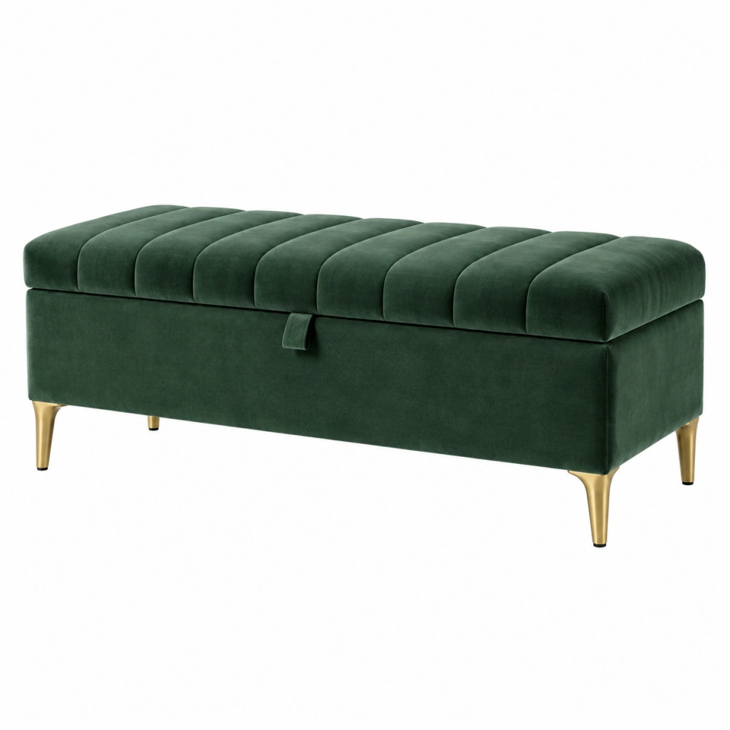 Sitzbank mit Stauraum 120 x 45 x 47 cm Samt Dunkelgrün gepolstert mit Klappdeckel