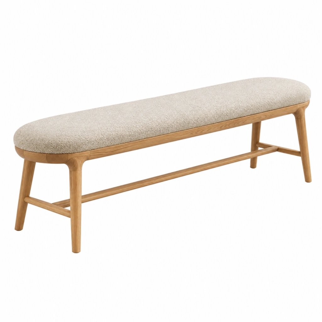 Polsterbank 140 x 40 x 46 cm Holz Beige - Sitzbank im modernen Stil