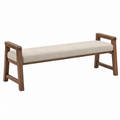 Sitzbank 120 x 40 x 58 cm Holz Braun Beige gepolstert mit Armlehnen