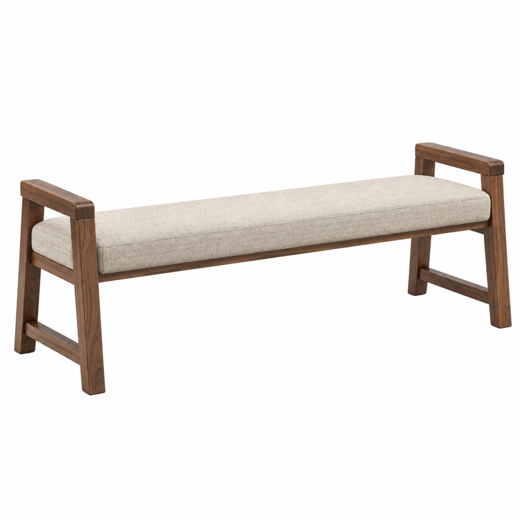 Sitzbank 120 x 40 x 58 cm Holz Braun Beige gepolstert mit Armlehnen