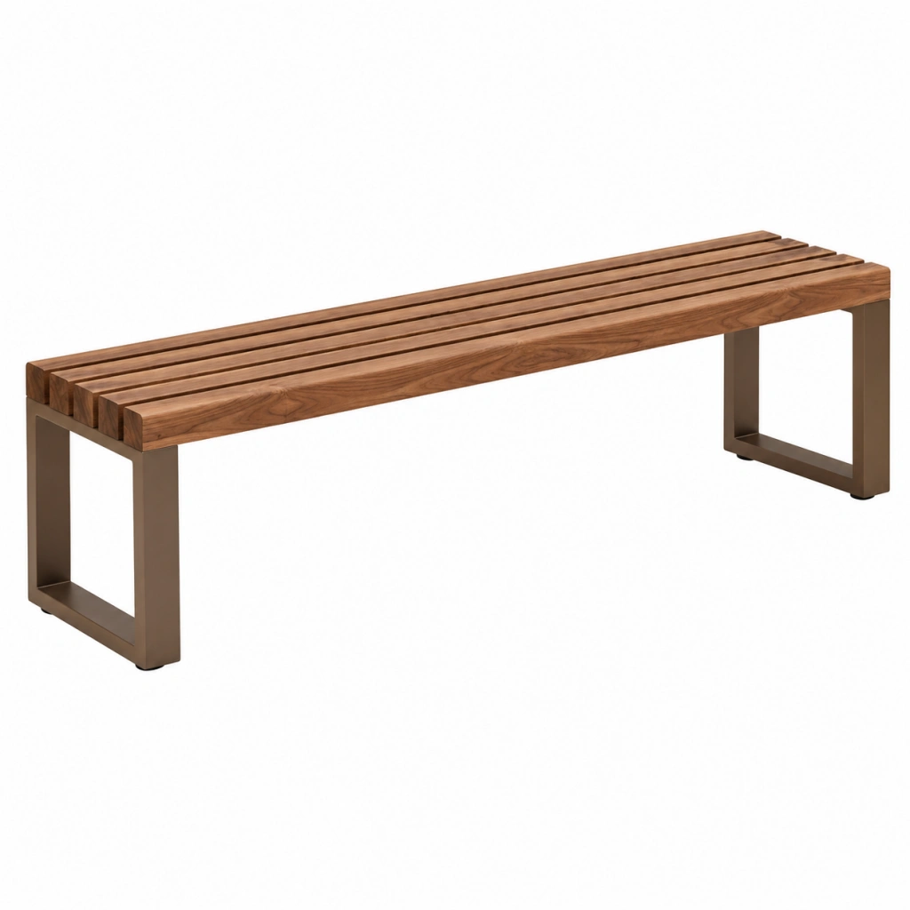Sitzbank 180 x 40 x 45 cm Holz Braun Metallgestell Lattenoptik