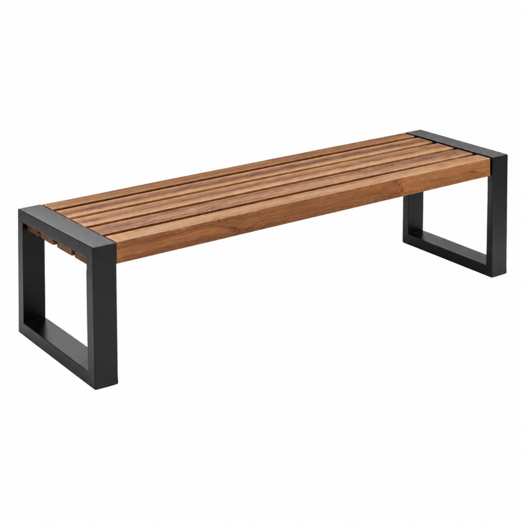 Gartenbank 180 x 40 x 45 cm Holz Braun Metall Schwarz mit Lattenfläche im Industrie-Stil