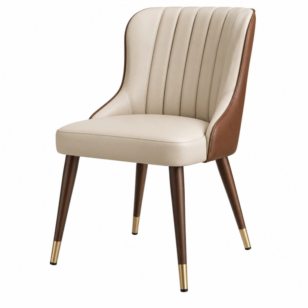 Esszimmerstuhl 60 x 62 x 88 cm Kunstleder Creme Braun - gepolsterter Armlehnstuhl mit Holzbeinen