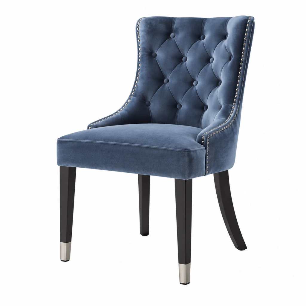 Polsterstuhl 60 x 70 x 105 cm Samt Blau mit Knopfheftung im Chesterfield-Stil