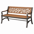 Gartenbank 122 x 61 x 88 cm Holz Metall Braun Schwarz mit Blattmotiv