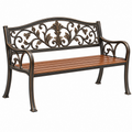Gartenbank 122 x 60 x 92 cm Metall und Holz Braun Schwarz mit floraler Rückenlehne
