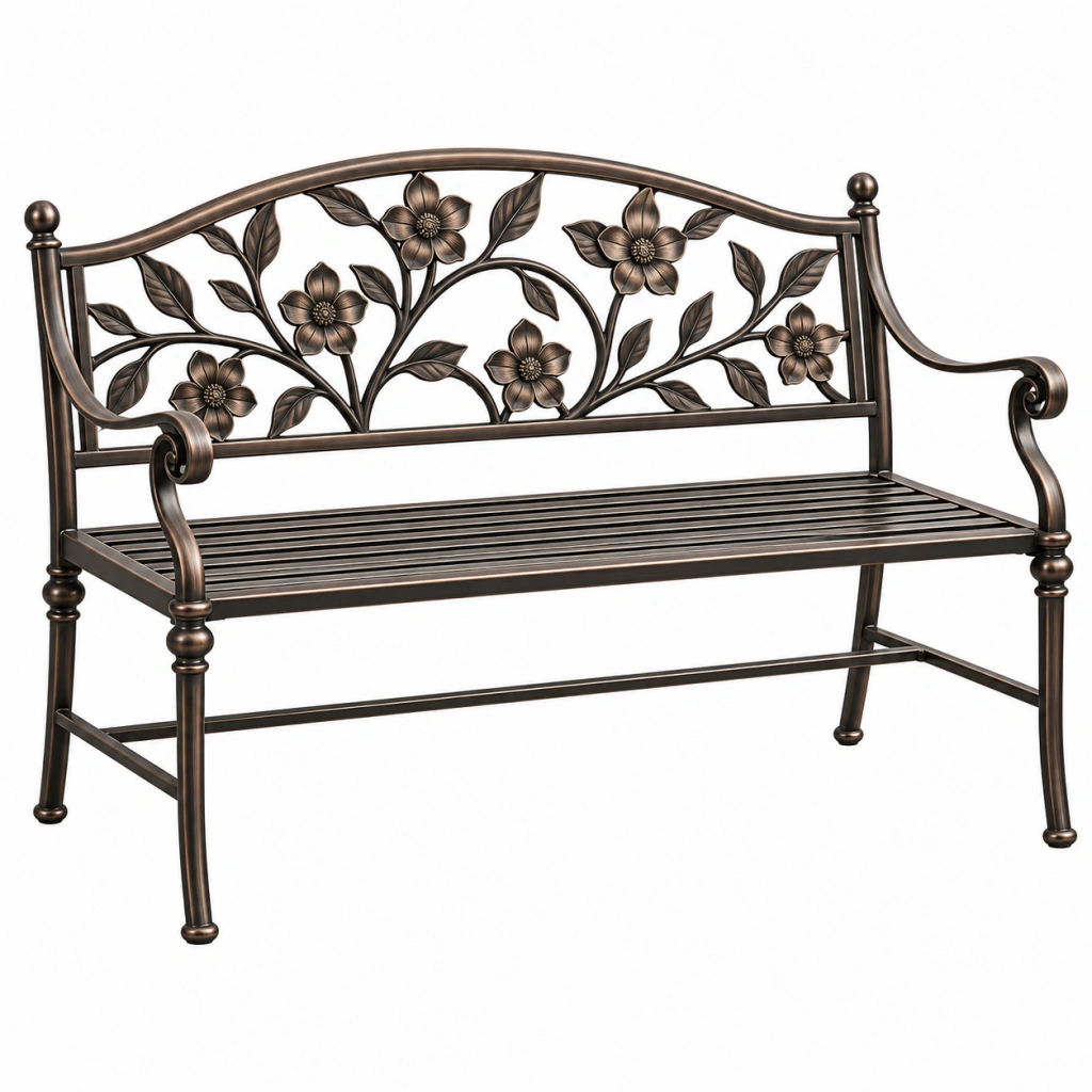 Gartenbank 123 x 62 x 96 cm Metall Bronze mit Blumenmuster